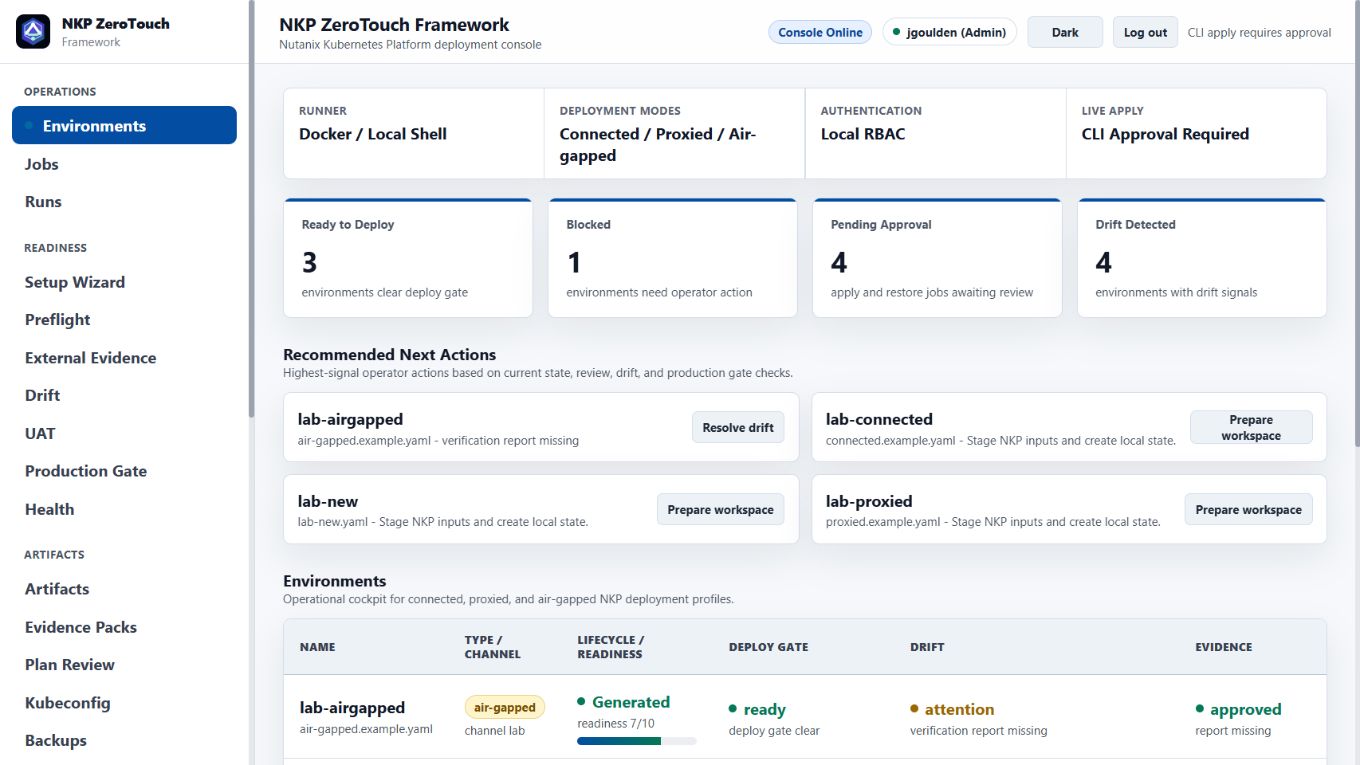 NKP ZeroTouch Framework console demo.